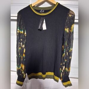 Elegant Black and Green Women's Top Bl^nk- Anthropologie Sz. Small Stretch